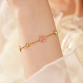 Sparkling Zircon Mother Of Pearl Flower Stainless Steel Beaded Bracelet For Elegant OL Style view 3