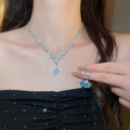 Light Luxury Copper Zircon Teardrop Necklace And Stud Earrings Jewelry Set For Women view 4
