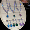 Light Luxury Copper Zircon Teardrop Necklace And Stud Earrings Jewelry Set For Women view 1