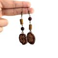 French Vintage Maillard Wood Fruit Bead Tassel Drop Earrings Ethnic Geometric Round Ear Hooks view 5