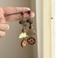 French Vintage Maillard Wood Fruit Bead Tassel Drop Earrings Ethnic Geometric Round Ear Hooks view 4