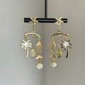 Alloy Starfish Shell Tassel Drop Earrings For Women, Summer Island Vacation Style view 3