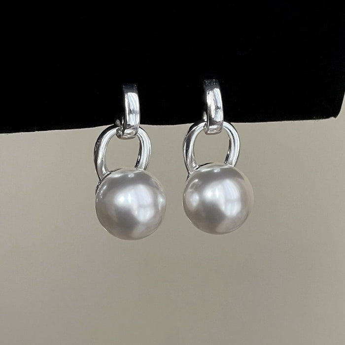 French Vintage Faux Pearl Geometric Clip-on Earrings for Women, Elegant Non-Pierced Ear Cuffs