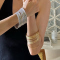 Light Luxury Geometric Multi Layer Printed Texture Iron Bangle For Women view 3