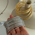 Light Luxury Geometric Multi Layer Printed Texture Iron Bangle For Women view 4