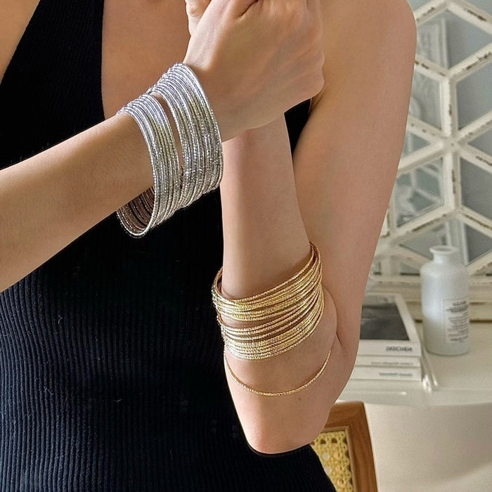 Light Luxury Geometric Multi Layer Printed Texture Iron Bangle For Women