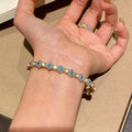 Sparkling Zircon Cat Eye Stone Enamel Flower Open Bangle, Elegant Court Style Women's Jewelry view 2