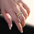 Ginkgo Leaf Half Eternity Diamond Inlaid Ring For Women, Elegant Forest Style Irregular Band view 3