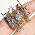 Two Tone Luxury Noble Three Piece Ring Set, Stackable European Classical Rings For Women view 4