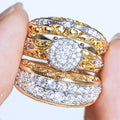 Two Tone Luxury Noble Three Piece Ring Set, Stackable European Classical Rings For Women view 2
