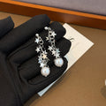Elegant Silver Alloy Star Tassel Faux Pearl Pendant Drop Earrings with Luxury Fashion Ear Stud Earrings view 2