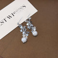 Elegant Silver Alloy Star Tassel Faux Pearl Pendant Drop Earrings with Luxury Fashion Ear Stud Earrings view 3