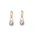 French Vintage Silver Crumpled Teardrop Pendant Alloy Gold Hoop Elegant Fashion Drop Earrings view 5