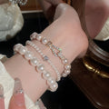 French Princess Style Zircon Faux Pearl Beaded Bracelet, Geometric Round Light Luxury Jewelry view 1