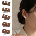 Elegant Round Pearl Stud Set With Silver Needle Posts, Minimal Card Packed Fashion Earrings view 1