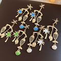 Alloy Starfish Fish Shell Palm Tree Stud Earrings With Enamel Drip Oil Vacation Style Design view 1