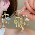 Alloy Starfish Fish Shell Palm Tree Stud Earrings With Enamel Drip Oil Vacation Style Design view 2