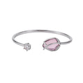 Korean Style Zircon Cat Eye Stone Flower Open Copper Bangle For Women view 5