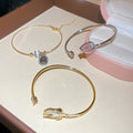 Korean Style Zircon Cat Eye Stone Flower Open Copper Bangle For Women view 4