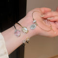 Korean Style Zircon Cat Eye Stone Flower Open Copper Bangle For Women view 3