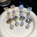 Geometric Oval Faux Pearl Stud Earrings With Rhinestone Silver Posts, Light Luxury Banquet Jewelry view 2