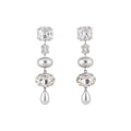 Geometric Oval Faux Pearl Stud Earrings With Rhinestone Silver Posts, Light Luxury Banquet Jewelry view 5