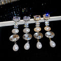 Geometric Oval Faux Pearl Stud Earrings With Rhinestone Silver Posts, Light Luxury Banquet Jewelry view 4