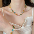 Vintage Resin Oval Bracelet And Necklace Jewelry Set For Women, Forest Style Niche Design view 1