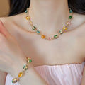 Vintage Resin Oval Bracelet And Necklace Jewelry Set For Women, Forest Style Niche Design view 3