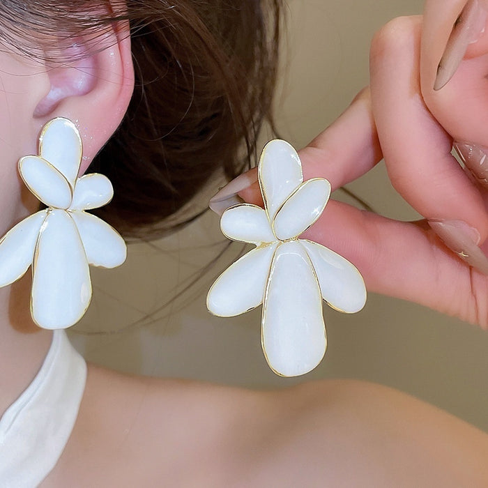 Alloy Silver Needle Enamel Oval Flower Stud Earrings Minimalist Sweet Fashion Jewelry