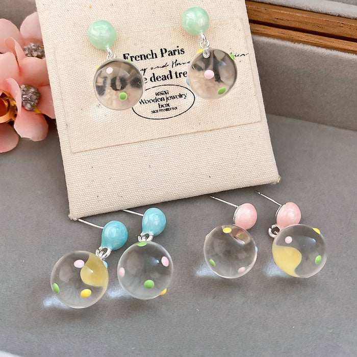Summer Soda Resin Polka Dot Crystal Bead Stud Earrings Minimalist Round Geometric Fresh Style