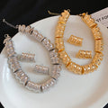Old Money Style Iron Metal Textured Round Stud Earrings Necklace Jewelry Set view 3