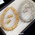 Old Money Style Iron Metal Textured Round Stud Earrings Necklace Jewelry Set view 1