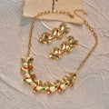 Vintage Gold Alloy Irregular Wrinkled Heart Drop Necklace Jewelry Set Luxury Women's Fashion Earrings view 1