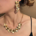 Vintage Gold Alloy Irregular Wrinkled Heart Drop Necklace Jewelry Set Luxury Women's Fashion Earrings view 2