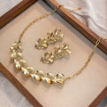Vintage Gold Alloy Irregular Wrinkled Heart Drop Necklace Jewelry Set Luxury Women's Fashion Earrings view 4