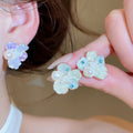 Sweet Floral Zircon Pearl Stud Earrings With Glass Flower And Silver Needle Light Luxury Style view 1