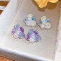 Sweet Floral Zircon Pearl Stud Earrings With Glass Flower And Silver Needle Light Luxury Style view 2