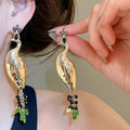 Vintage Alloy Crystal Peacock Drop Earrings With Silver Pins For Women view 1