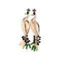Vintage Alloy Crystal Peacock Drop Earrings With Silver Pins For Women view 5