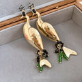 Vintage Alloy Crystal Peacock Drop Earrings With Silver Pins For Women view 2