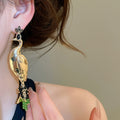 Vintage Alloy Crystal Peacock Drop Earrings With Silver Pins For Women view 3