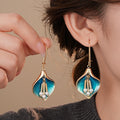 Vintage Enamel Leaf Faux Pearl Hoop Earrings Retro Floral Statement Jewelry view 1