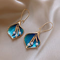 Vintage Enamel Leaf Faux Pearl Hoop Earrings Retro Floral Statement Jewelry view 2