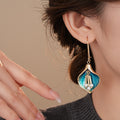 Vintage Enamel Leaf Faux Pearl Hoop Earrings Retro Floral Statement Jewelry view 3