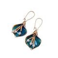 Vintage Enamel Leaf Faux Pearl Hoop Earrings Retro Floral Statement Jewelry view 5