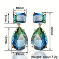 Blue Green Geometric Gradient Water Drop Dangle Earrings, Elegant Classic Versatile Jewelry view 4