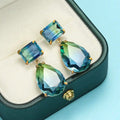 Blue Green Geometric Gradient Water Drop Dangle Earrings, Elegant Classic Versatile Jewelry view 1