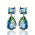 Blue Green Geometric Gradient Water Drop Dangle Earrings, Elegant Classic Versatile Jewelry view 5