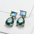 Blue Green Geometric Gradient Water Drop Dangle Earrings, Elegant Classic Versatile Jewelry view 3